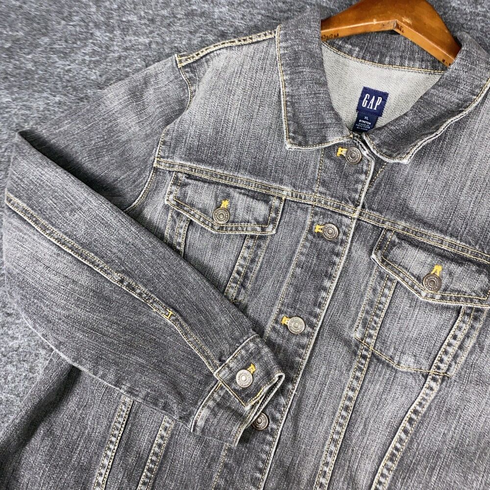 Gap Vintage Women’s XS Jean Jacket Gray Denim Button Pockets Long Sleeve Stretch